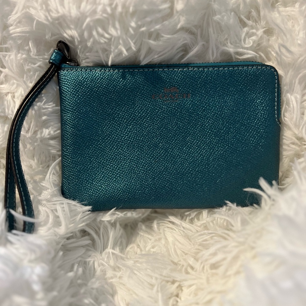Coach Metallic Blue Wristlet Clutch